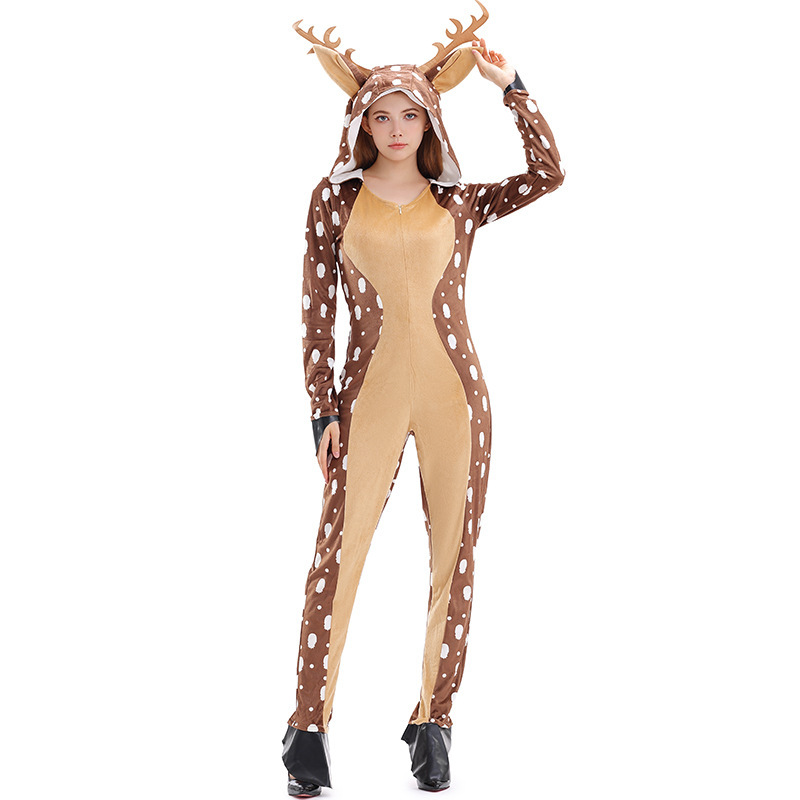 Adult Reindeer Hooded Cosplay Jumpsuit Carnival Party Outfits Animal Costume